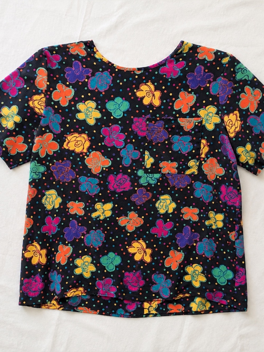 Worthington Vintage Black Floral Blouse Womens 8P Medium